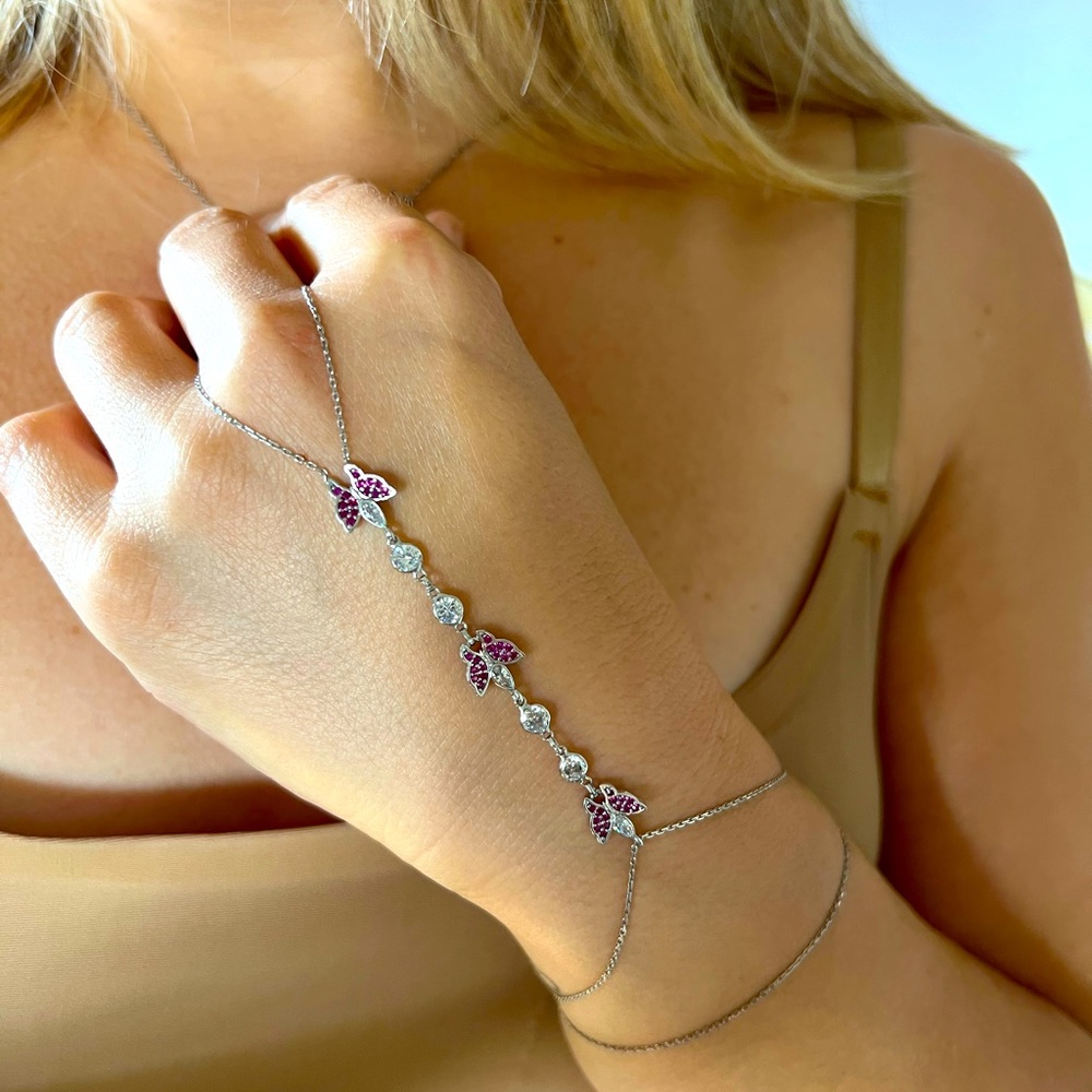 Stainless Silver, Bracelet and Ring, hand accessorize, butterfly hand chain,